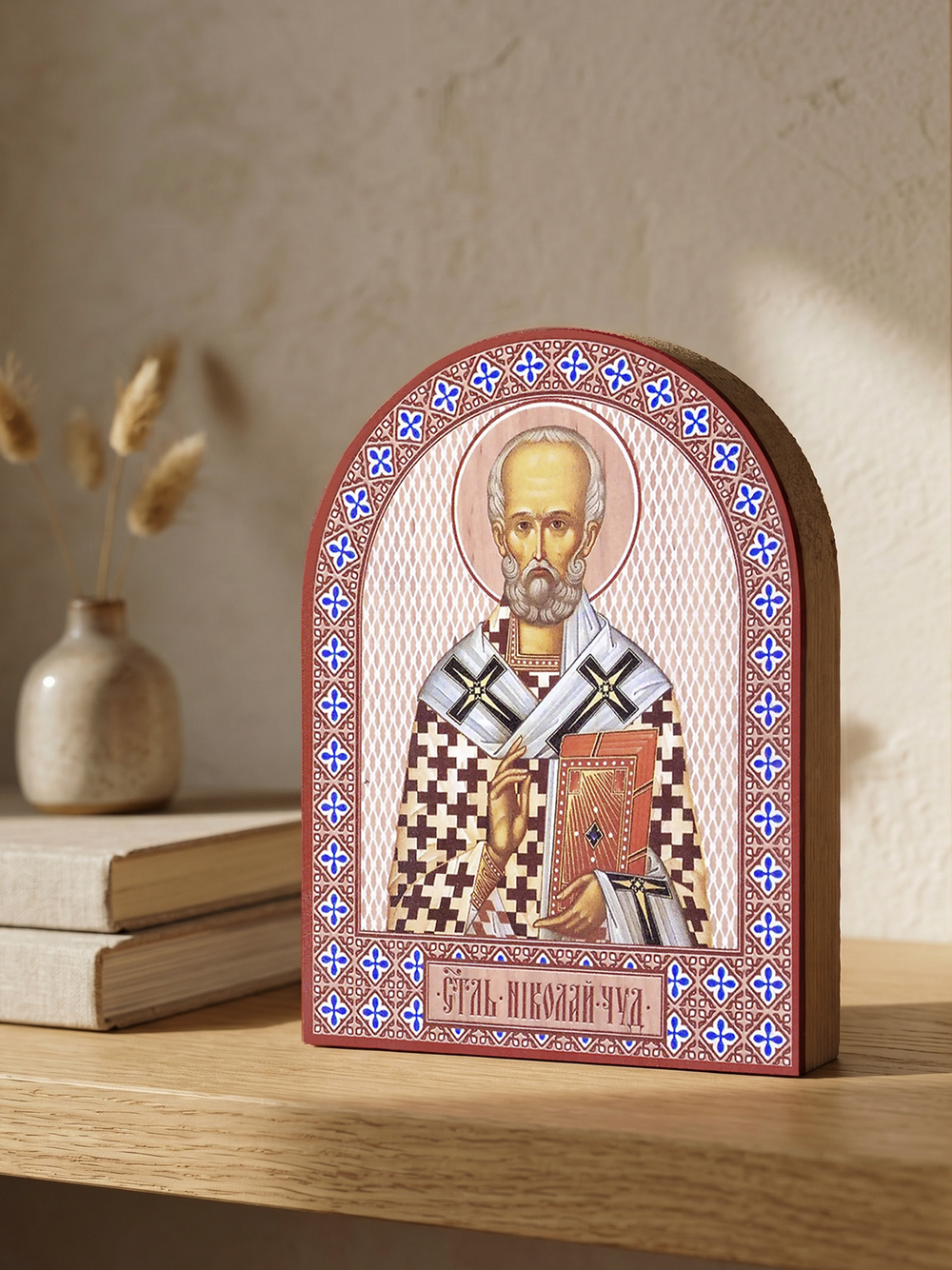 Икона аркой Николай Чудотворец, свт. на дереве: 95 х 120 (Синопсисъ)
