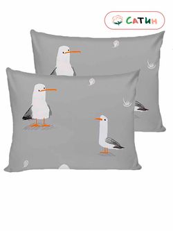 Постельное белье сатин Milky Garden "Seagull" евро Наволочка 50х70 см 2 шт Простынь 240x215 см Пододеяльник 200x215 см