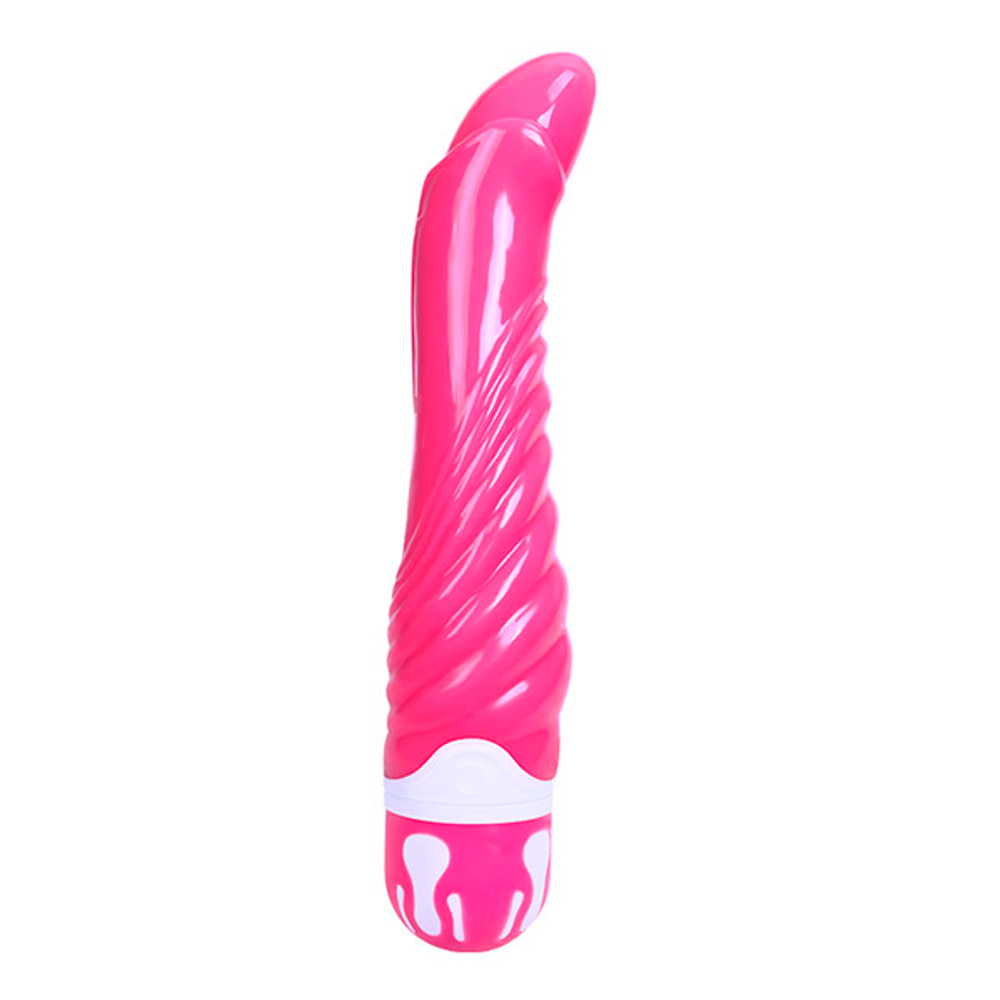 Розовый ребристый вибратор 21,8см со стимуляцией точки G Baile The Realistic Cock BW-047002