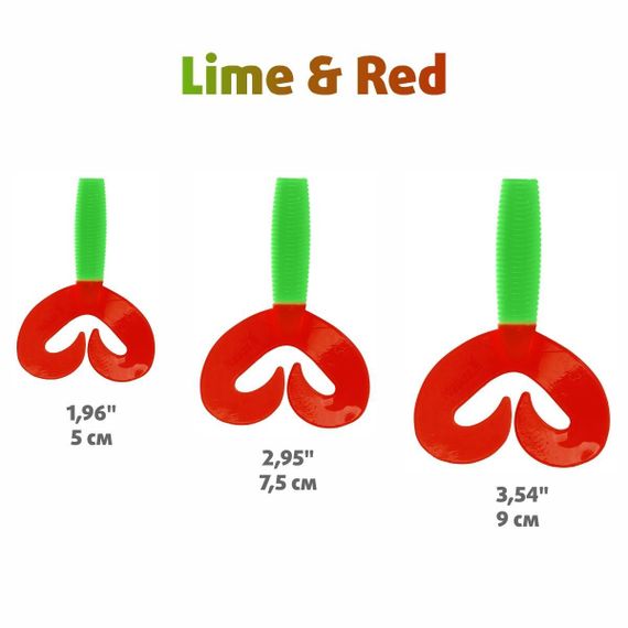 Твистер Helios Credo Double Tail 1,96"/5 см Lime & Red 10шт. (HS-27-021)