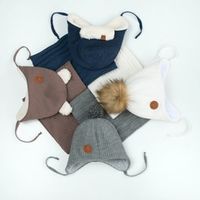 Шапка зимняя вязаная "Индиго" меринос меховым козырьком