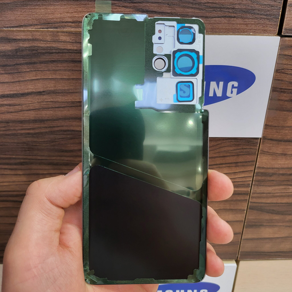 Крышка для Samsung S21 Ultra - задняя стеклянная панель "хорошее качество" (серебристого цвета)