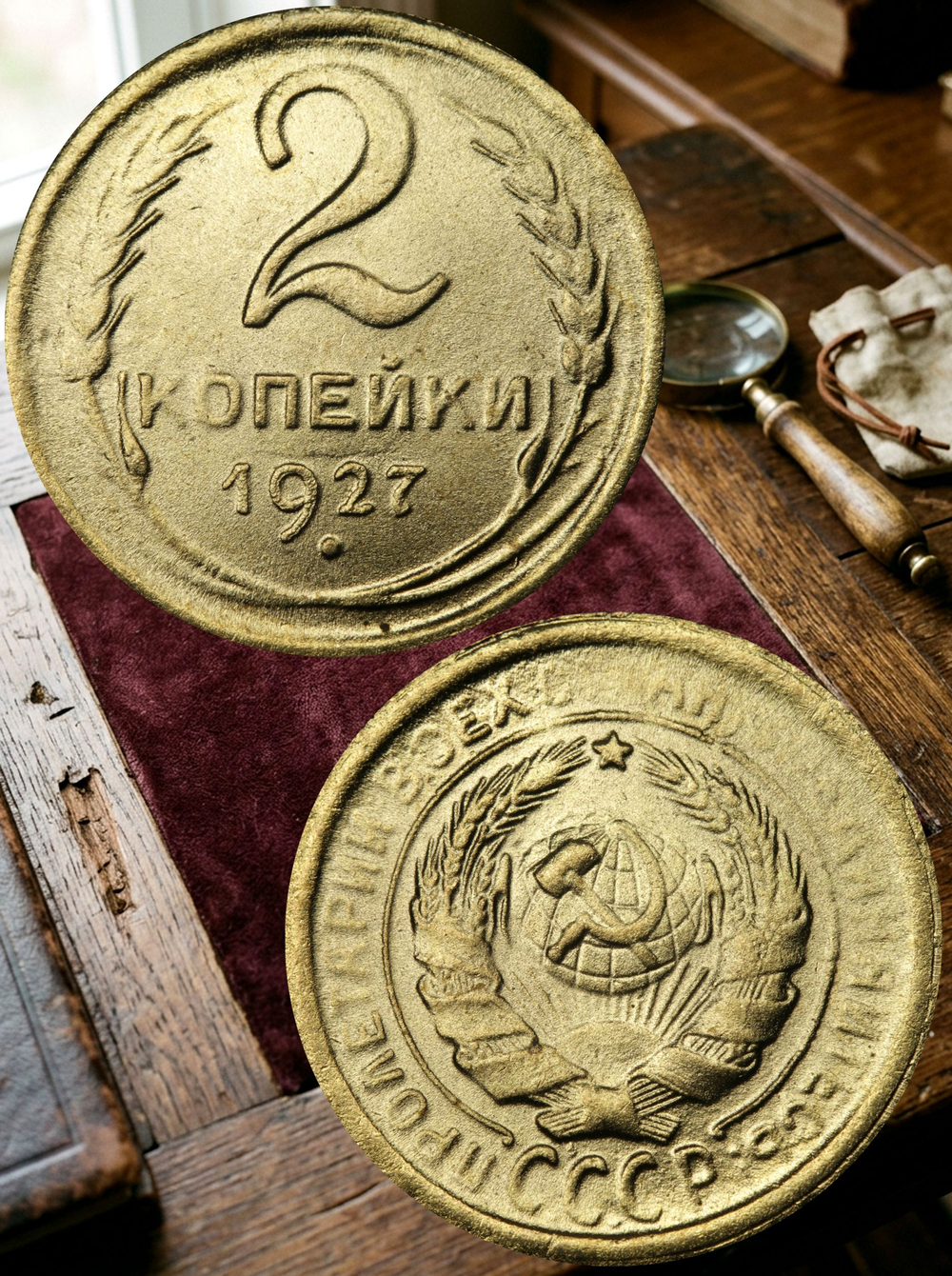 2 копейки 1927 года СССР. Советский Союз. Погодовка. Советы. Копия редкой монеты бронза
