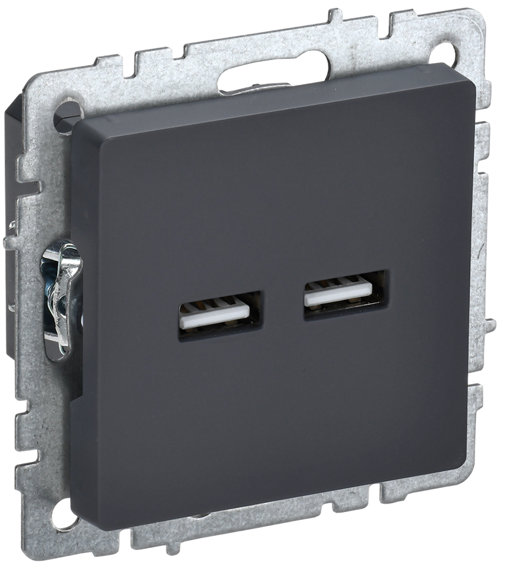 BRITE Розетка USB A+A 5В 3,1А РЮ10-1-БрГ графит IEK
