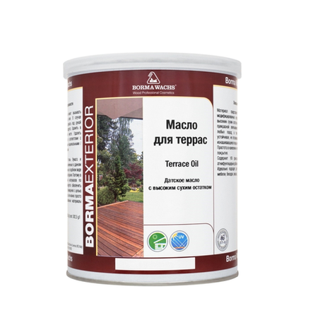 Масло датское Borma TERRACE OIL 1 л Зеленая сосна, с высоким сухим остатком, для террас, для наружных работ 4971-IL-1462