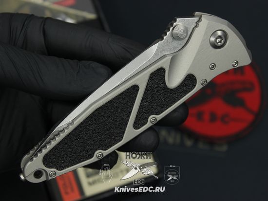 Нож Microtech Socom Elite Manual 161-10NC Natural Clear Tanto Edge Stonewash - серая алюминиевая рукоять, сталь M390