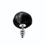 Серебристая анальная пробка с черным хвостиком Metal Anal Fluffly Twist Plug S (Цвет: серебристый с черным)