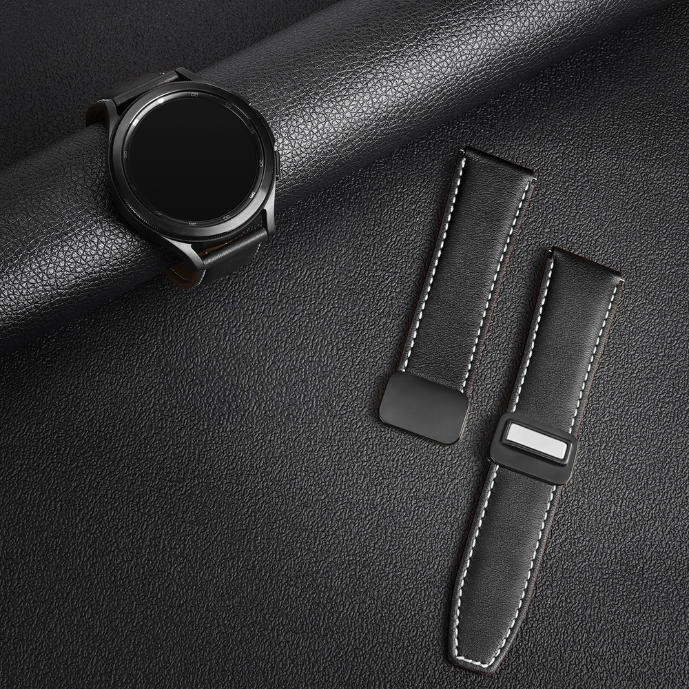 Ремешок из натуральной кожи черного цвета для смарт часов Samsung Galaxy Watch 45 и 46мм (размер крепления 22мм), серия YA Series от Dux Ducis