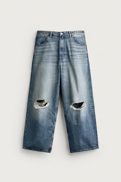 ZARA ДЖИНСЫ BAGGY С РАЗРЕЗАМИ, СИНИЙ