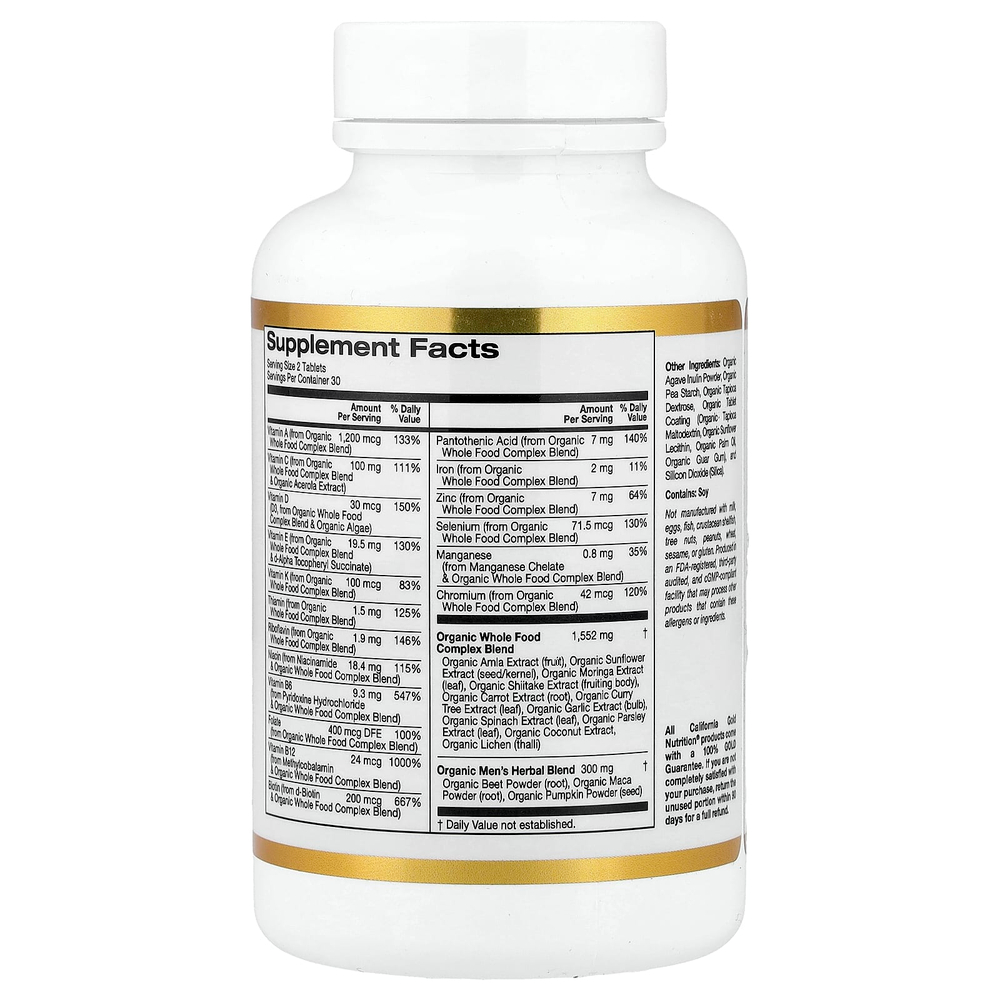 California Gold Nutrition, мультивитамины из органических цельных продуктов для мужчин старше 40 лет, с экстрактами органической амлы, органического подсолнечника, органической моринги и органического шиитаке, 60 таблеток