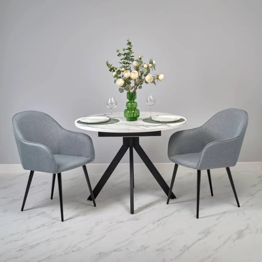 Стол Bradex Home Rudolf круглый раскладной 100-130x100x75см, белый мрамор, чёрный