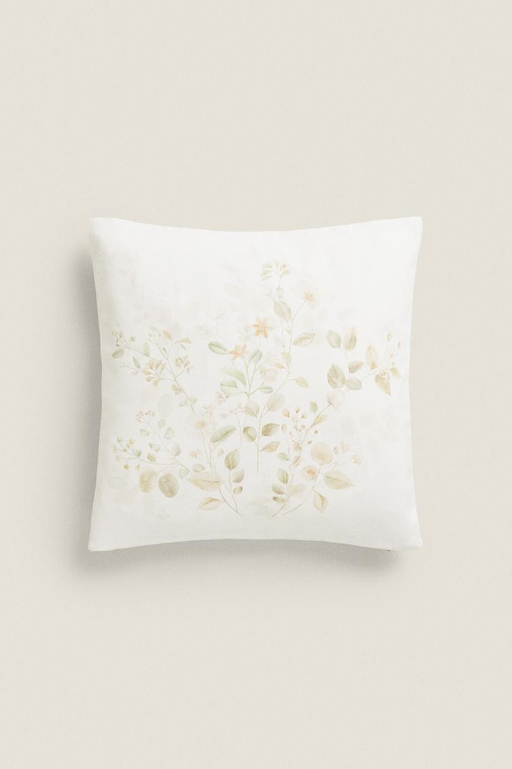 ZARA HOME ХЛОПКОВЫЙ ЧЕХОЛ ДЛЯ ДЕКОРАТИВНОЙ ПОДУШКИ С ЦВЕТОЧНЫМ УЗОРОМ, СВЕТЛО-БЕЖЕВЫЙ