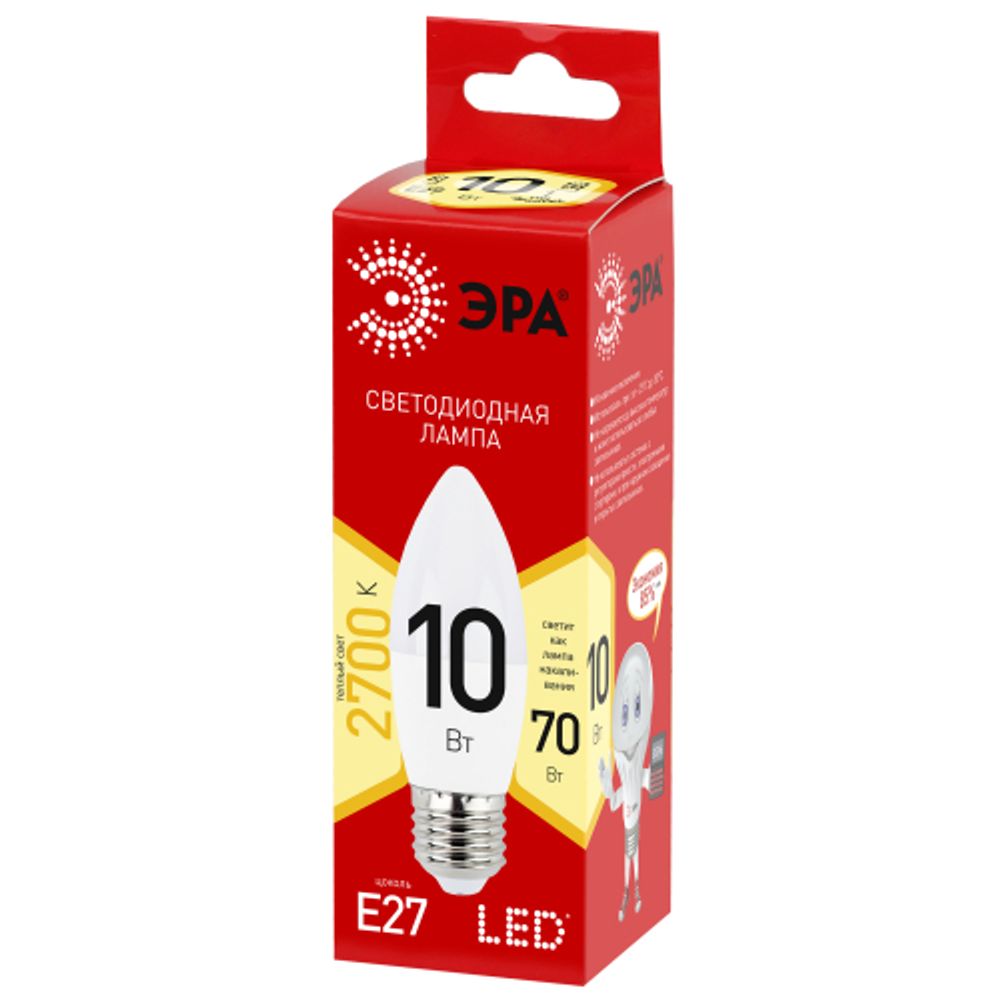 Лампа светодиодная ЭРА RED LINE LED B35-10W-827-E27 R 10Вт свеча теплый белый свет Е27 | Лампы cветодиодные Свеча (B/C)