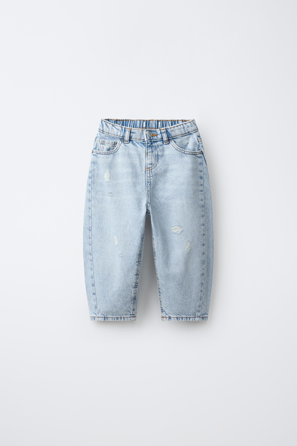 ZARA ДЖИНСЫ BARREL С РАЗРЕЗАМИ, ГОЛУБОЙ