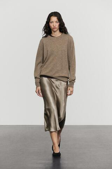 Massimo Dutti Расклешенная юбка миди с глянцевым блеском, серо-коричневый