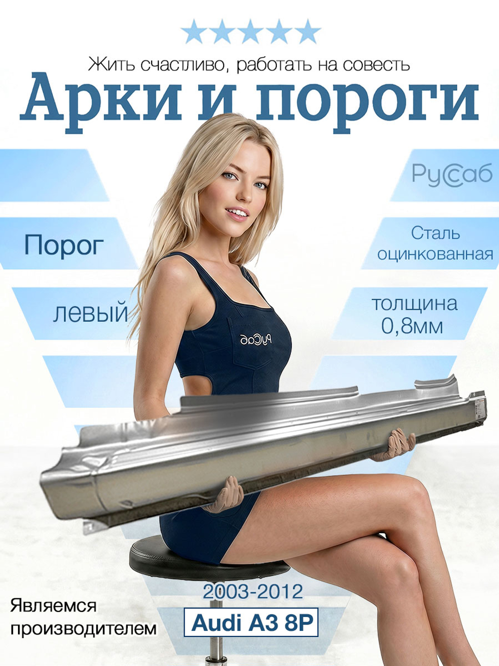Порог левый Audi A3 8P 2003-2012 (Klokkerholm)