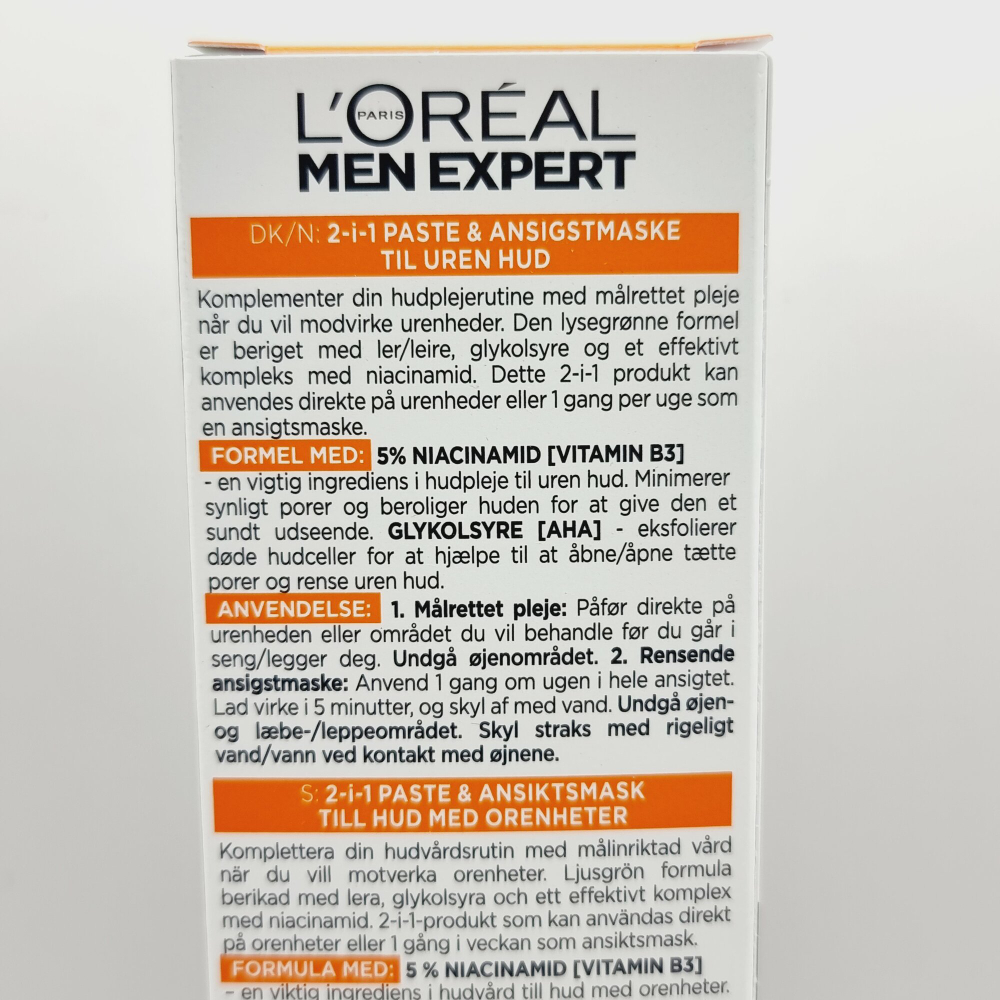Паста S.O.S. L'Oreal Men Expert  Derma Control  для жирной кожи с ниацинамидом и гликолиевой кислотой, 45 мл (Франиция)
