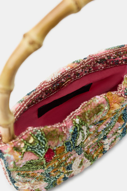 ZARA КОМБИНИРОВАННАЯ МИНИ-СУМКА С БИСЕРОМ, ПЕСОЧНЫЙ
