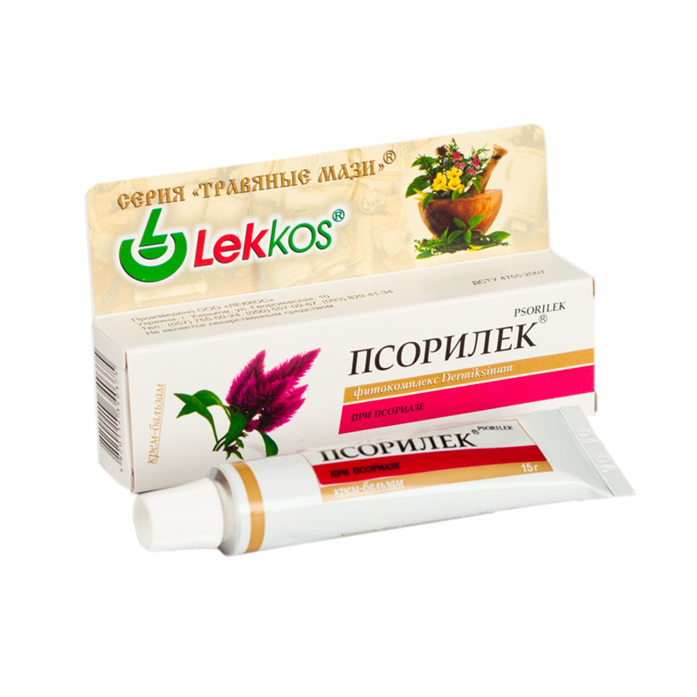 Крем-бальзам Псорилек наружное средство для коррекции неприятных симптомов при псориазе, опрелостях, экземы, почесухе, пузырчатке, крапивнице, зудящих дерматозах, дерматите , раздражении, шелушении кожи 15 г