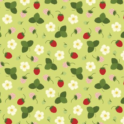 Земляничная поляна на зеленом. Strawberry glade on the green background.