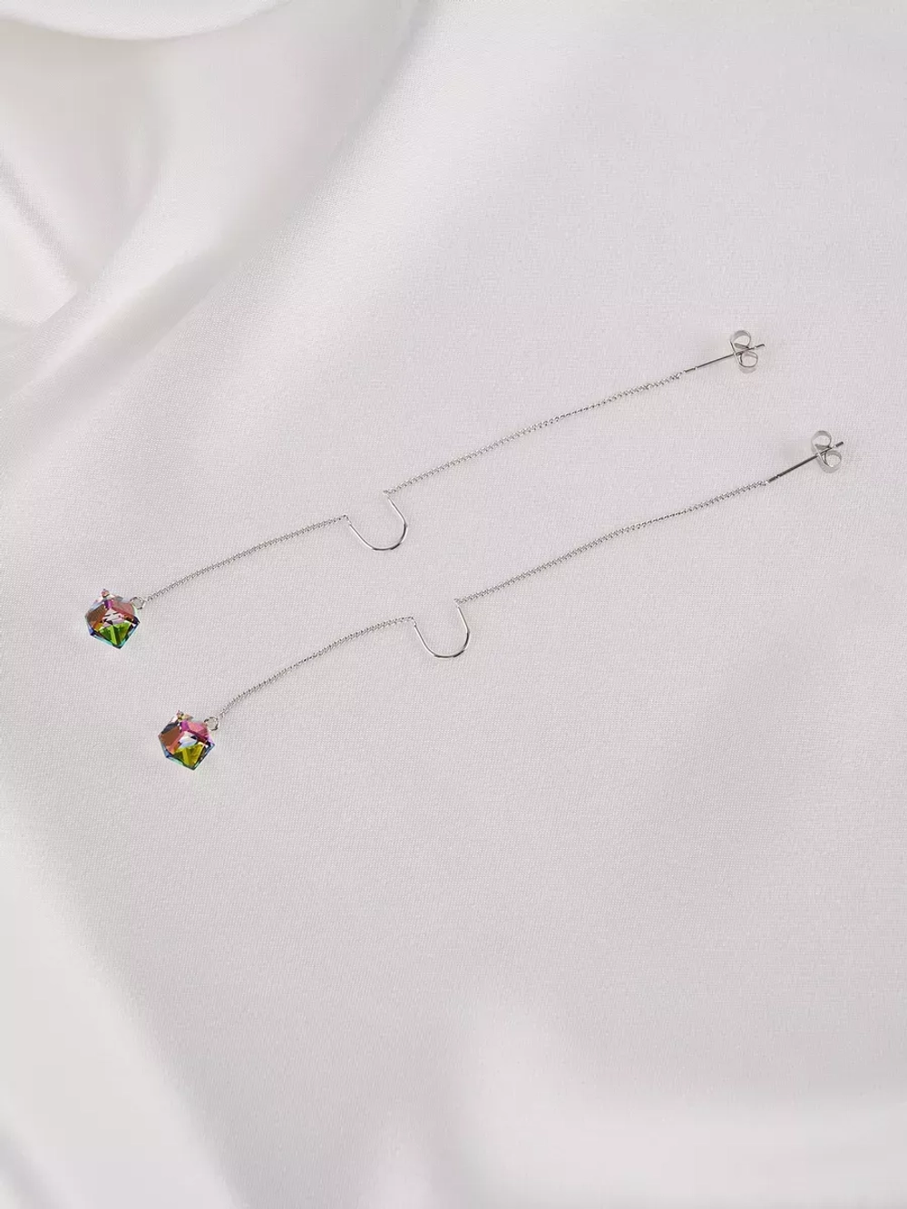 Серьги-протяжки Миражи с зелеными кристаллами Swarovski