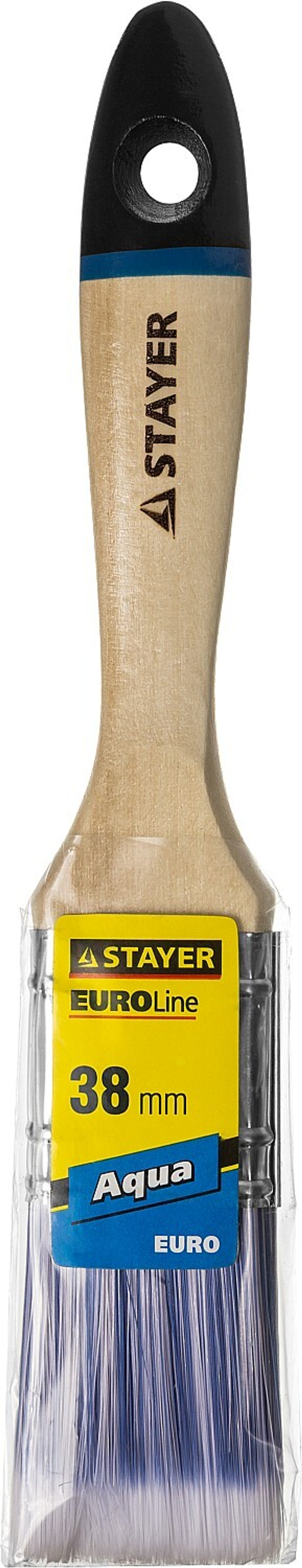 STAYER AQUA, 38 мм, 1.5″, искусственная щетина, деревянная ручка для воднодисперсионных и акриловых ЛКМ, плоская кисть (01062-038)