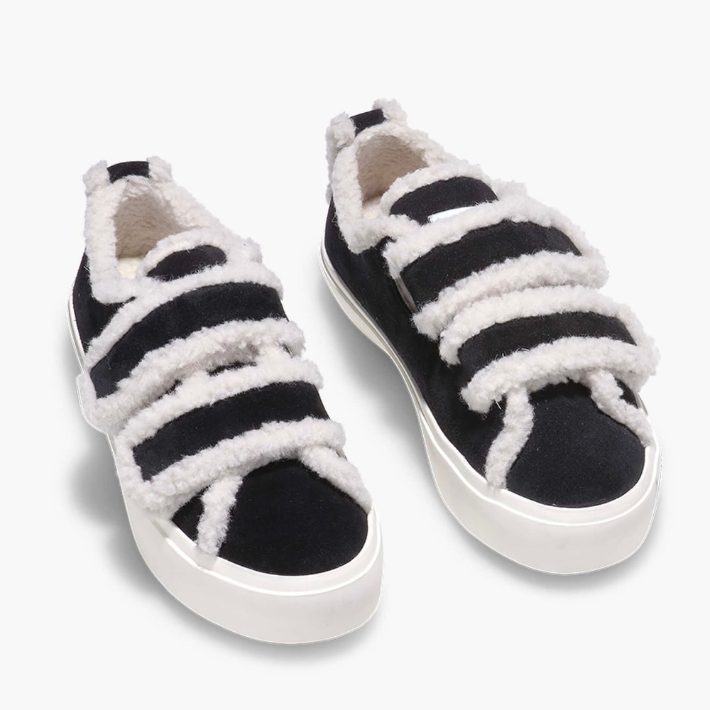 Замшевые кеды INUIKII 35202-050 Shearling low velcro black на меху