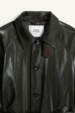 ZARA ТРЕНЧ-ПАЛЬТО БОЛЬШОГО РАЗМЕРА С ЭФФЕКТОМ МЕТАЛЛИК, СЕРО-ЗЕЛЕНЫЙ