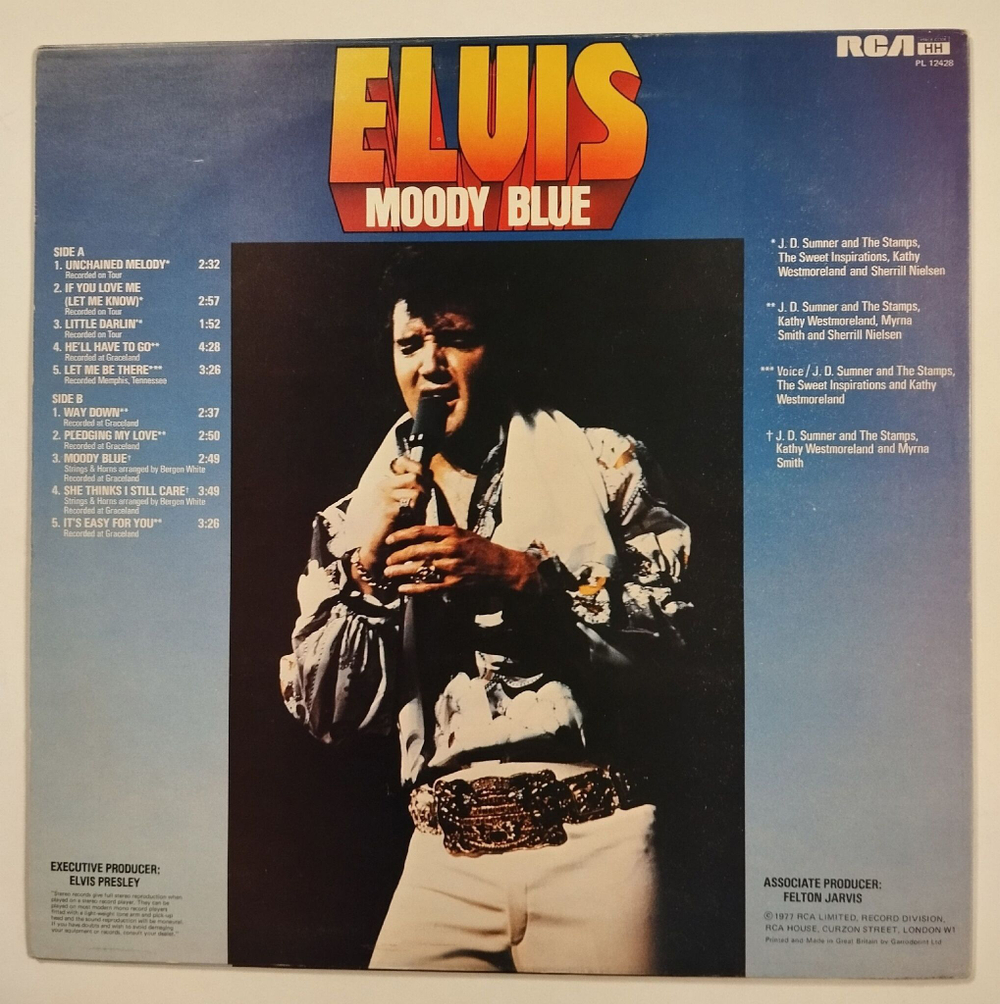 Винтажная виниловая пластинка LP Elvis Presley Moody Blue (UK 1977)