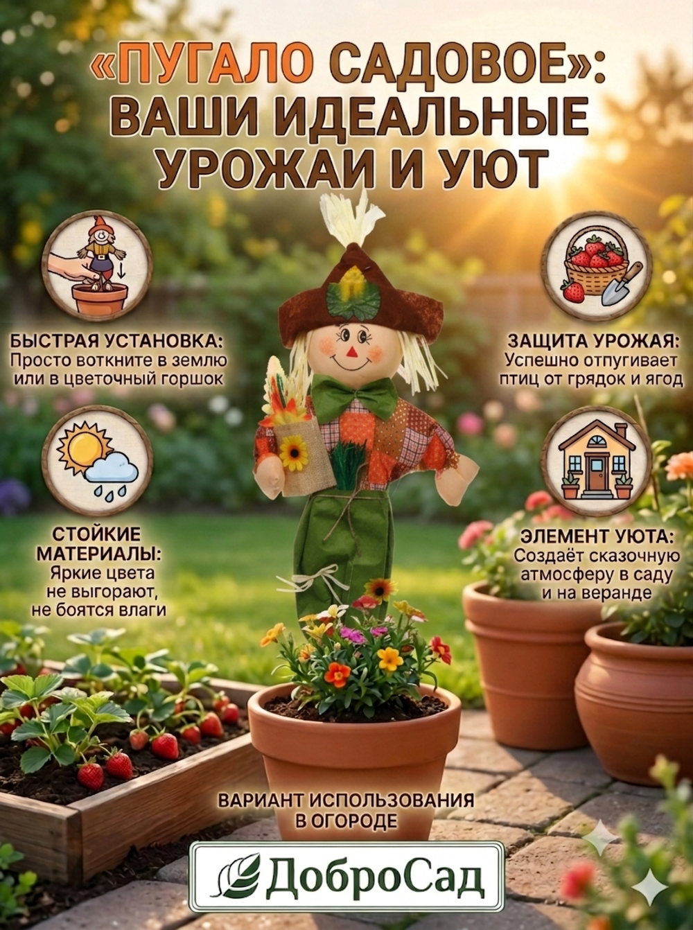 Фигура садовая «Пугало - Фунтик» 55 см