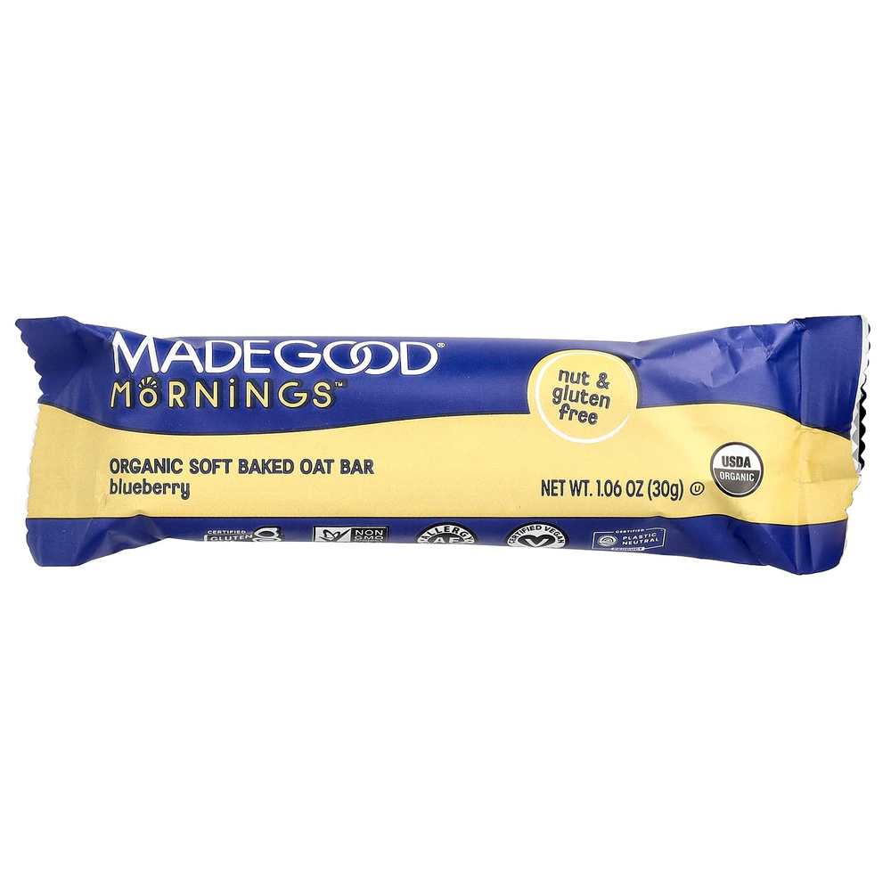 MadeGood, Mornings™, органические запеченные овсяные батончики, со вкусом голубики, 5 батончиков по 30 г (1,06 унции)