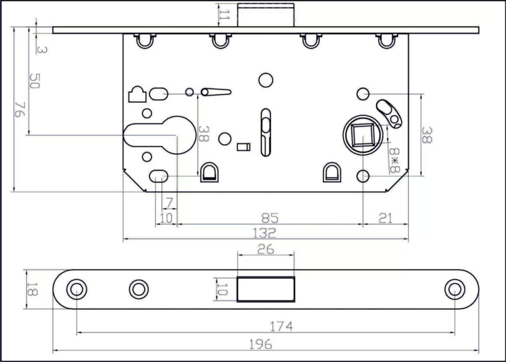 Замок с магнитной защелкой ADDENBAU KEY-5085 MAG S.GOLD под цилиндр, мат.золото (центр магнит)