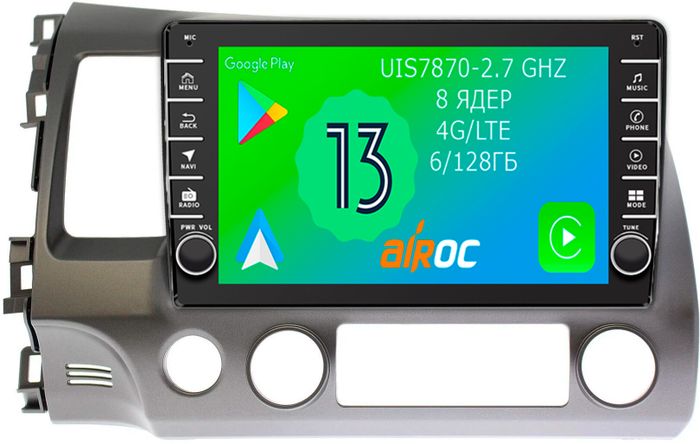 Магнитола для Honda Civic 8 4d 2005-2012 (седан) - Airoc AB-1911 (кнопки и крутилки), Android 13, Быстрая, SIM-слот, CarPlay