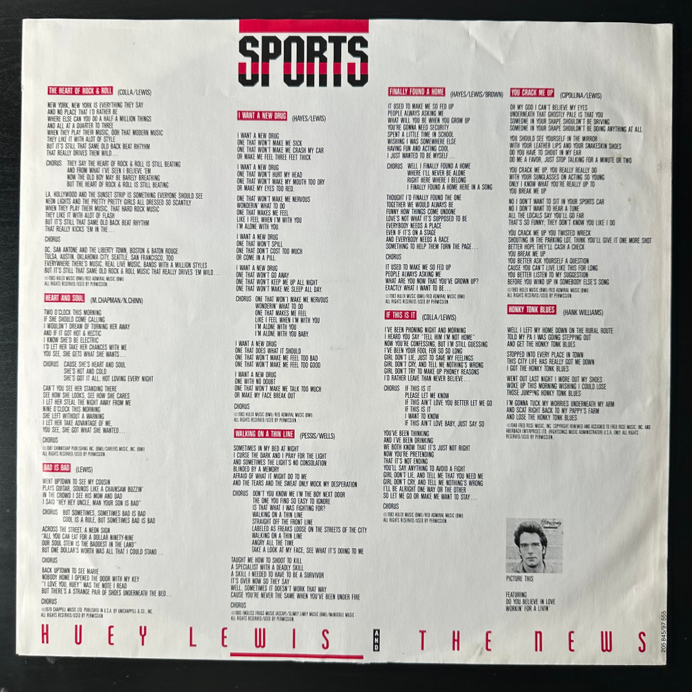 Huey Lewis And The News ‎– Sports (Европа 1983г.)