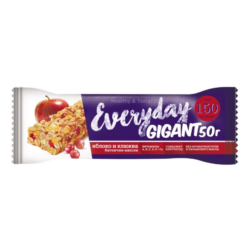 Батончик Everyday Гигант с яблоком и клюквой 50г