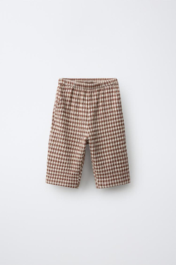 ZARA БРЮКИ BAGGY В КЛЕТКУ ВИШИ, КОРИЧНЕВЫЙ