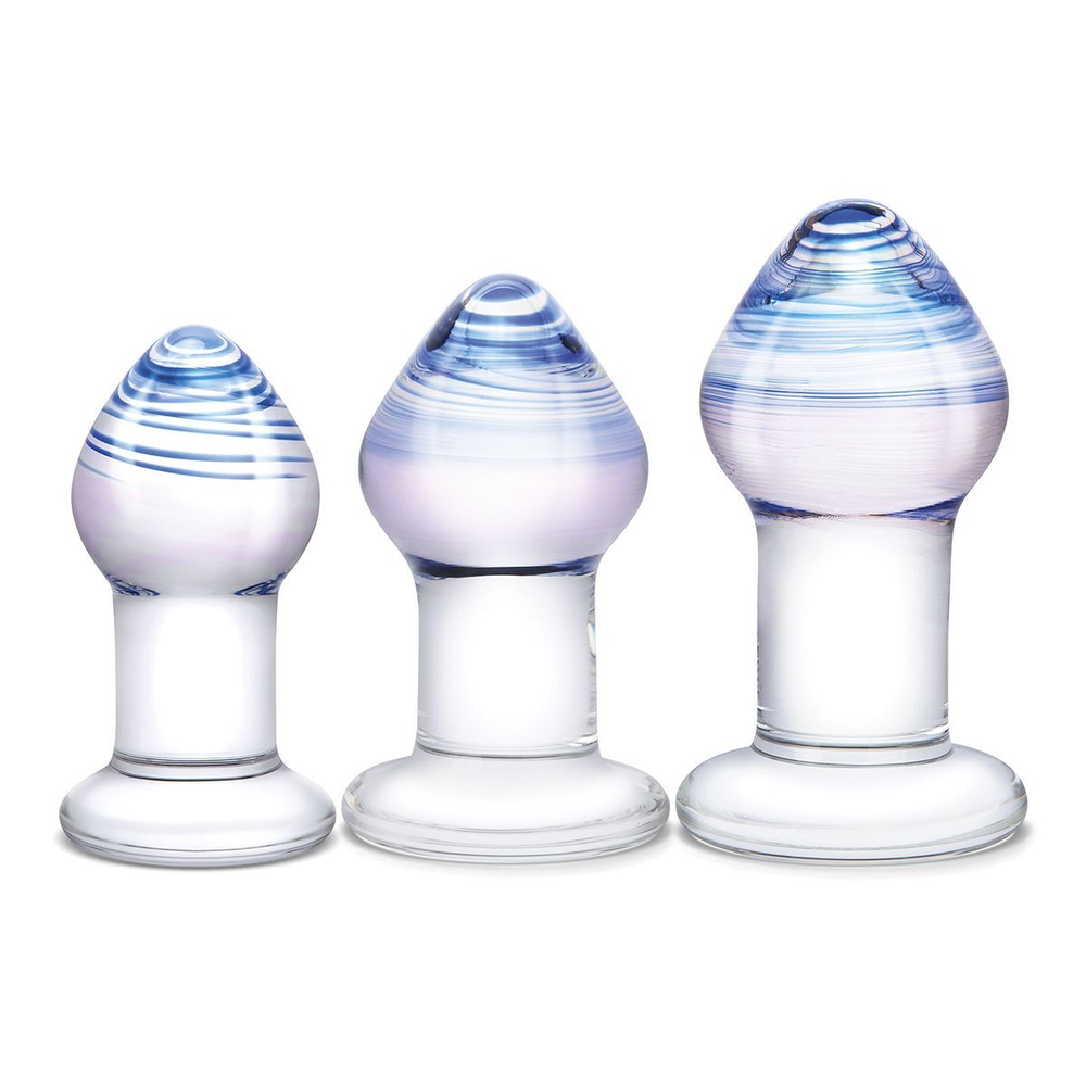 Набор из 3 стеклянных анальных пробок Pleasure Droplets Plug Set (Цвет: прозрачный)