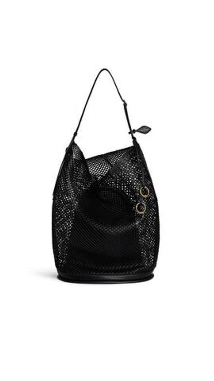 ALAÏA БОЛЬШАЯ СУМКА-ВЕДРО ИЗ КОЖАНОЙ СЕТКИ, ЧЕРНЫЙ
