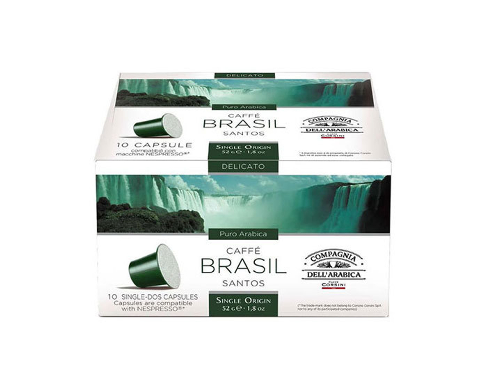 Кофе в капсулах Compagnia Dell'Arabica Brasil Santos, 10 капсул для кофемашин Nespresso (Компания Дель Арабика)