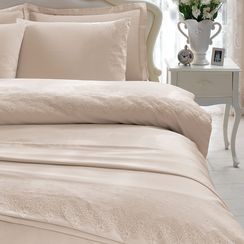 Постельное белье Alianz бежевый с кружевом deluxe TIVOLYO HOME Турция