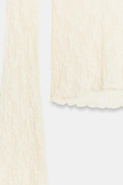 ZARA КРУЖЕВНОЙ ТОП С РУКАВАМИ КЛЕШ, ЭКРЮ