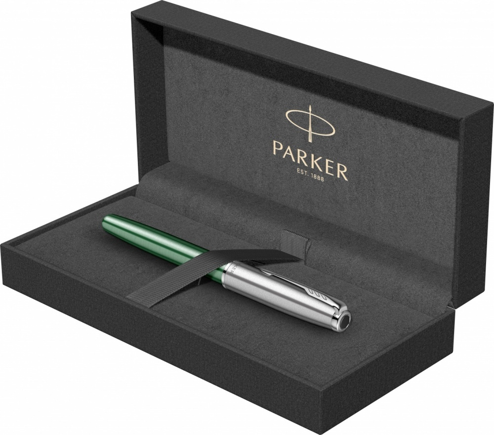 Ручка-роллер Parker Sonnet Essentials Green SB Steel CT, цвет чернил black, перо: F, в подарочной упаковке.