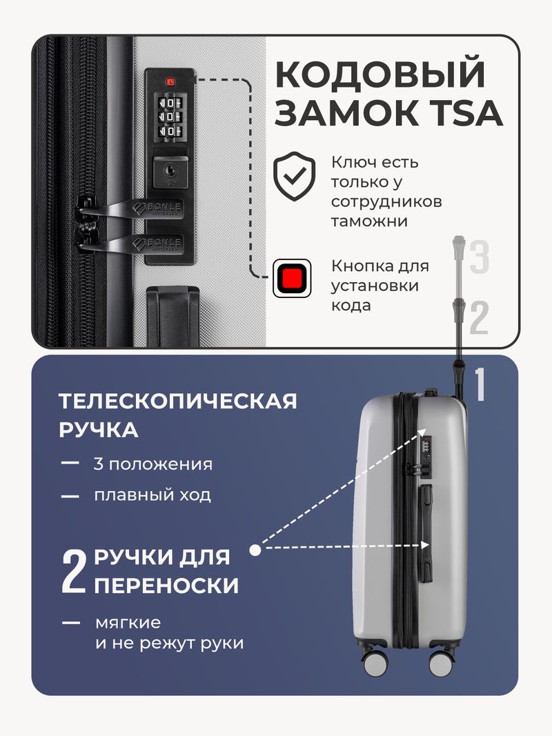 Набор S/M ручная кладь и средний Серебристый