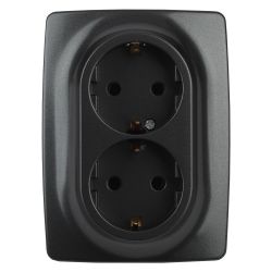 Розетка ЭРА Серия 12 12-2108-05 2X2P+E Schuko со шторками 16A-250В IP20 антрацит | Эра 12