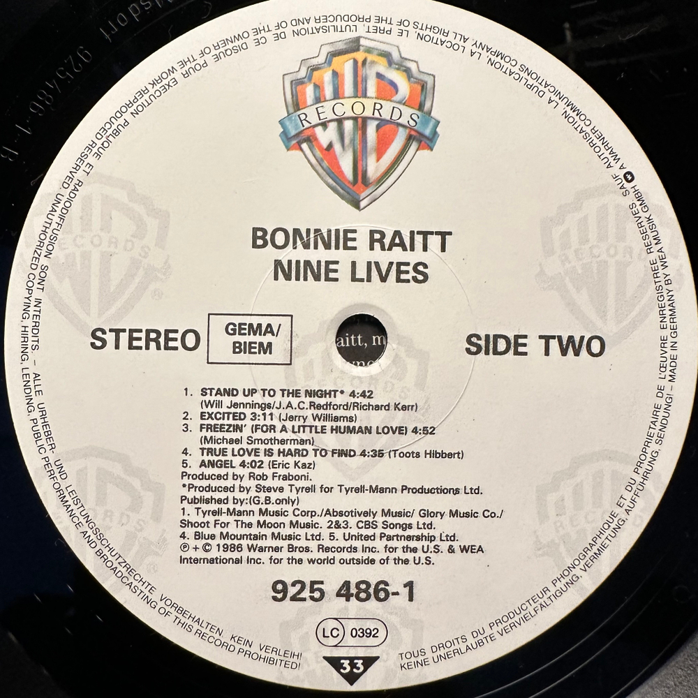 Bonnie Raitt - Nine Lives (Германия 1986г.)