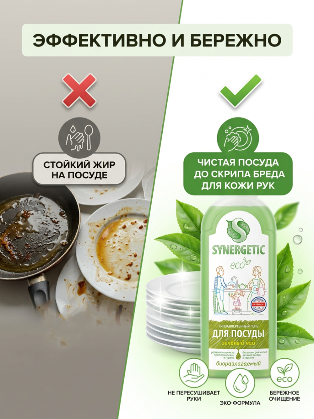 SYNERGETIC Средство д/мытья посуды, игрушек Зеленый чай 1л