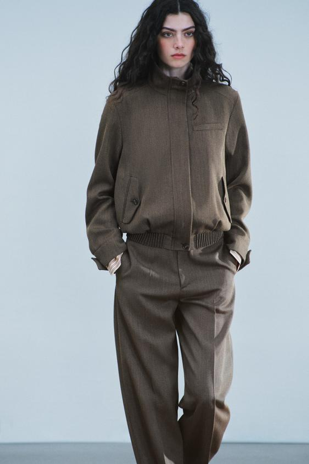 ZARA БРЮКИ BALLOON ИЗ СМЕСОВОЙ ШЕРСТИ ZW COLLECTION, КОРИЧНЕВЫЙ МЕЛАНЖ