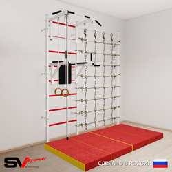 Шведская стенка Sv Sport 57440 (Турник стандарт/Брусья/Канат/Кольца/Мат 2м/Канатный лаз)