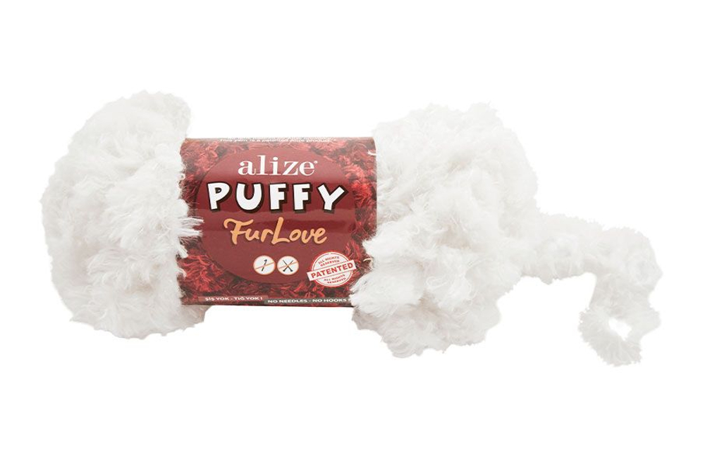Пуффи Фурлав (Puffy Furlove) пряжа Alize 100% полиэстер 5х100г/6,3м (55 белый)