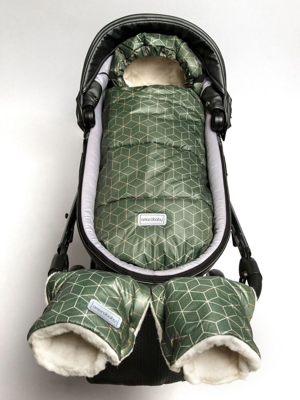 Конверт зимний меховой AMAROBABY Snowy Travel Хаки, 105 см.